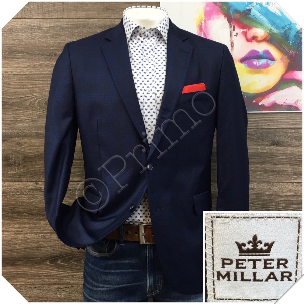 Peter Millar Mens 42R Blue Plaid Wool Two Button Sport Coat Blazer Jacket (FLAW)
